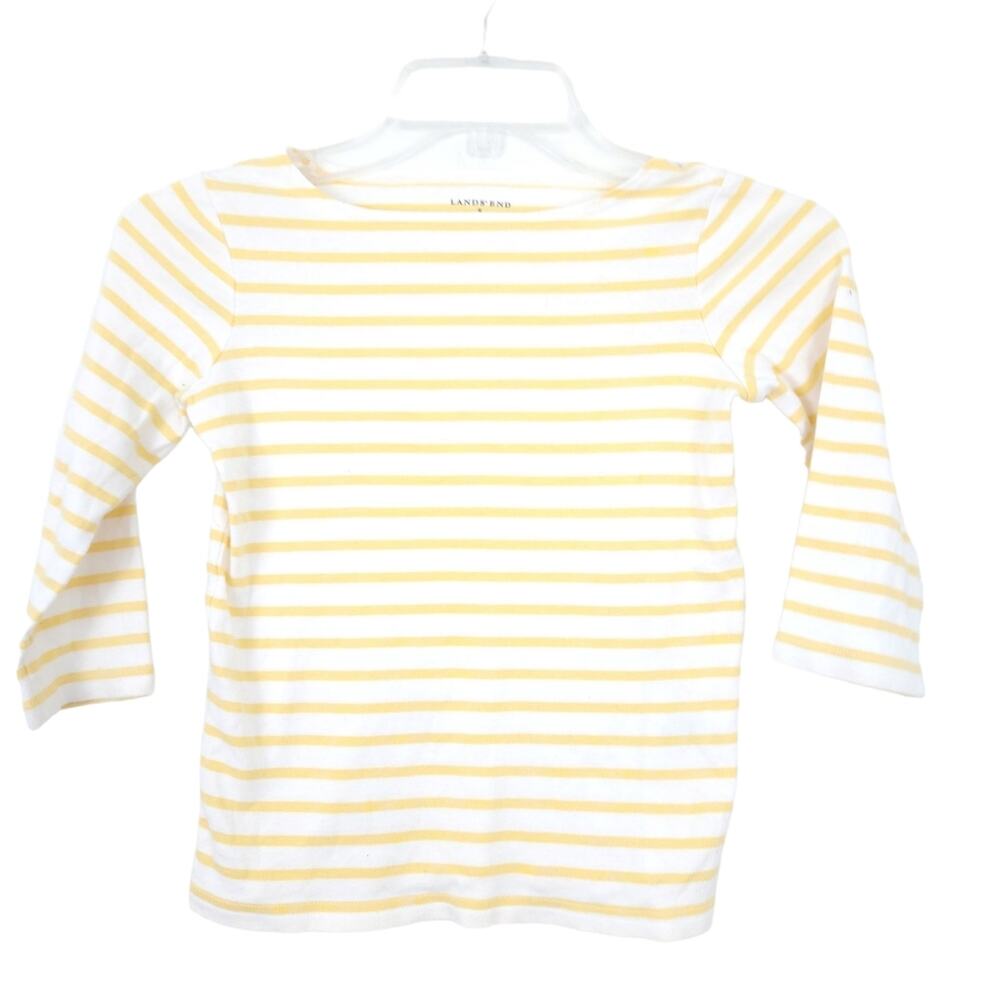 Lands' End Stripe Shirt Small 7-8 Boat Neck Top Nautical, 100% Cotton Top Girls